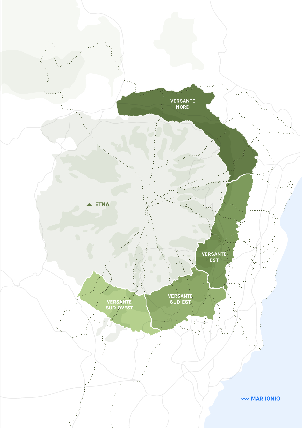 Mappa della zona di produzione e dei versanti - Consorzio tutela vini Etna Doc