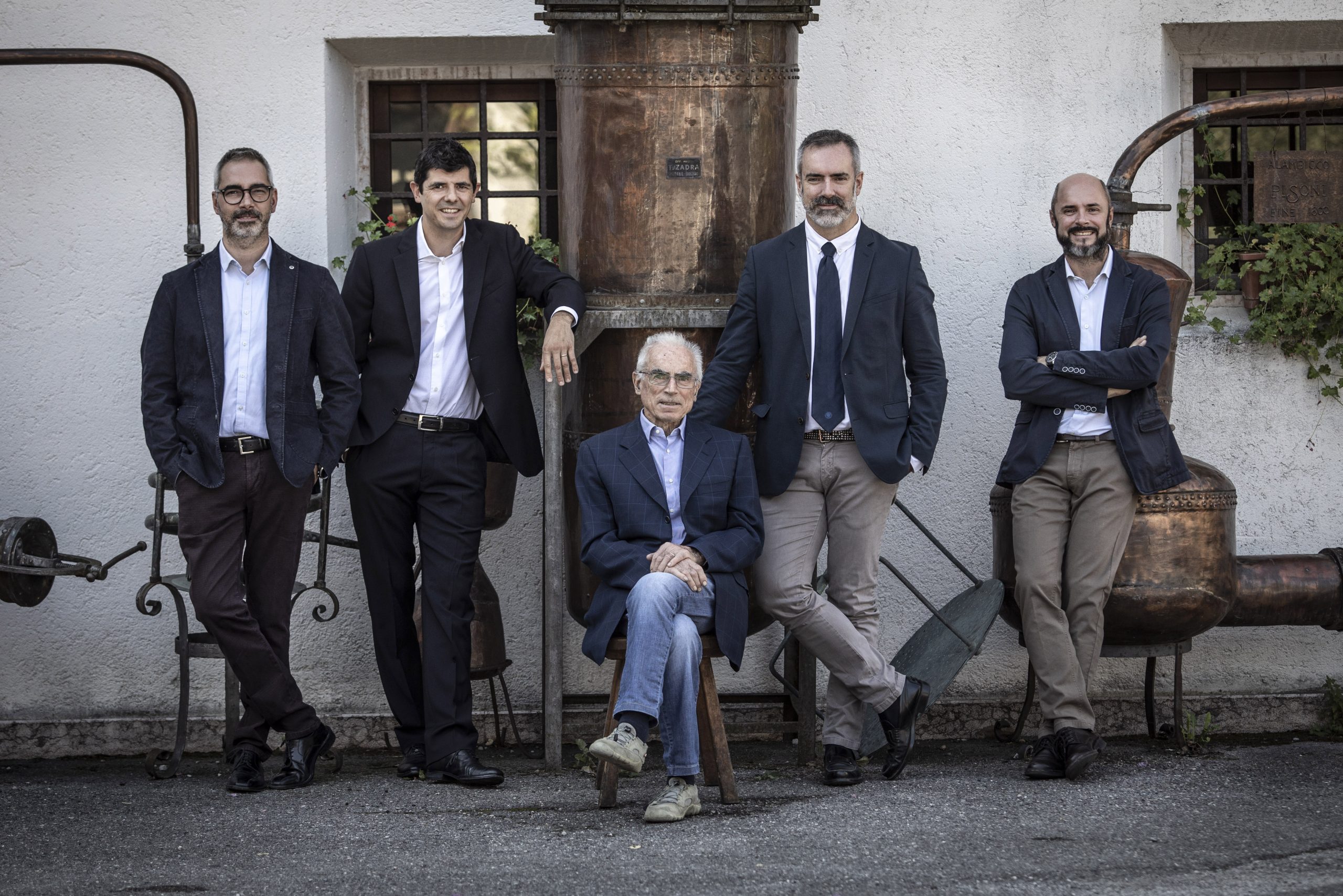 da sinistra Andrea Pisoni, Francesco Pisoni, Arrigo Pisoni, Elio Pisoni, Giuliano Pisoni.