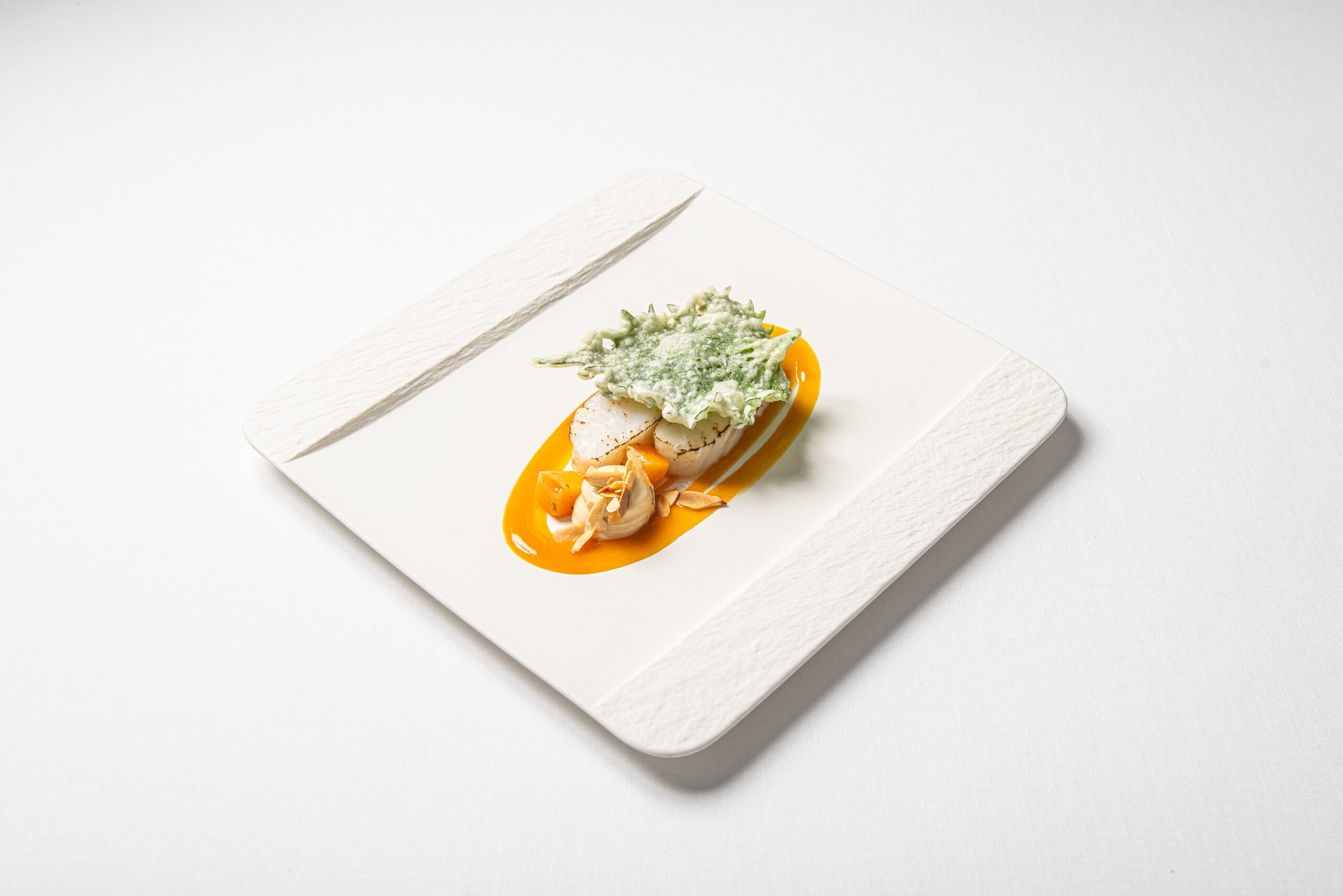 BACCALà ALBICOCCHE MANDORLE LIME FOGLIE DI SHISO